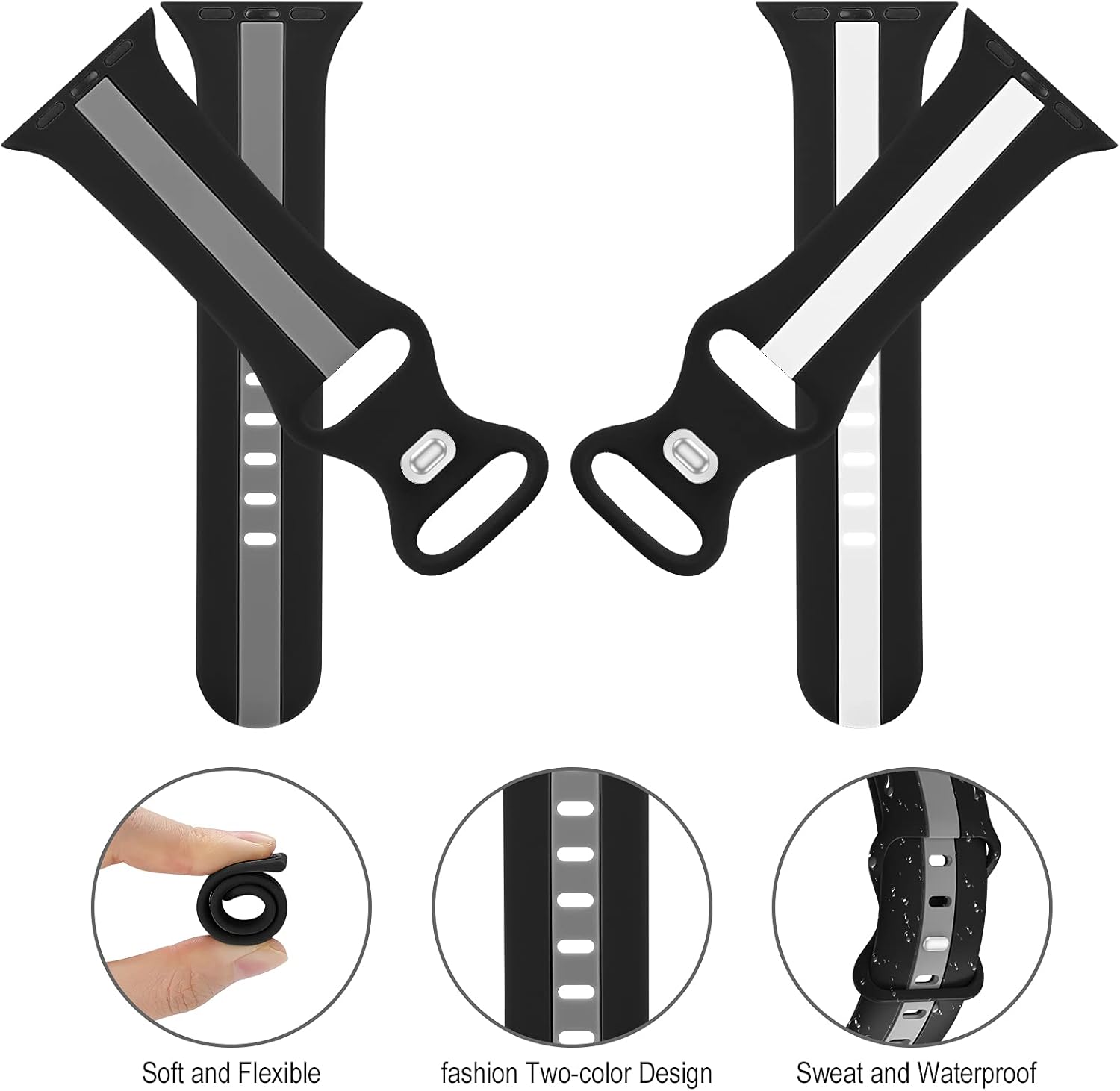 Bagoplus 2 Pack Designer Sport Band Compatible with Apple Watch Band 38mm 40mm 41mm 42mm 44mm 45mm iWatch Bands for Women Men, Soft Silicone Sport Strap for Apple Watch Series 7 6 5 4 3 SE 2 1 : Cell Phones & Accessories