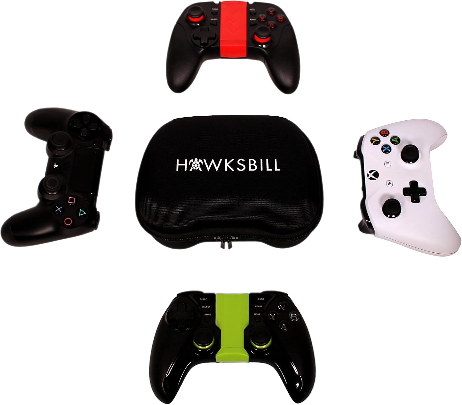 Hawksbill Travel Controller Case Compatible with Switch Pro Controller, PS5 Controller & Xbox Controller - Portable and Compact Hard Shell Carrying Case (Black & White)