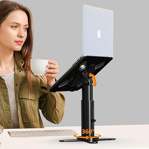 Miniatura 7 de Soporte de pie para computadora portátil con base giratoria de 360, soporte de computadora de ángulo de altura ajustable para computadora portátil,