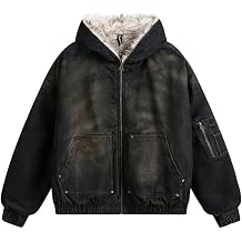 Urban Vintage Zip Up Jacket Oversized Fur Collar Hooded Cotton-Padded Coat Unisex Winter Going Out