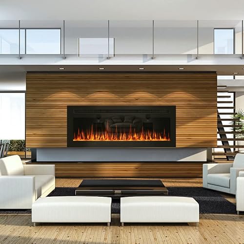Upesitom 50" Electric Fireplace Recessed & Wall Mounted Fireplace Heater, Wall Fireplace Inserts, Mirrored Led Linear Fireplace With Remote Control, Timer, Adjustable Flame Color, 750/1500W, Black #TOP3