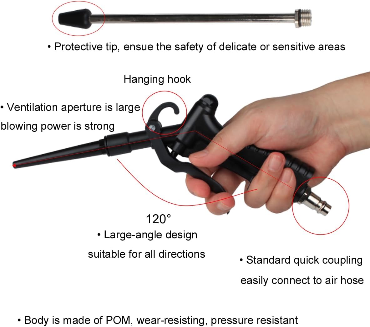 High Pressure Car Interior Cleaning Gun Automobile Detailing Cleaning Kits, Air Compressor Attachment Dry Washing Gun with Brush