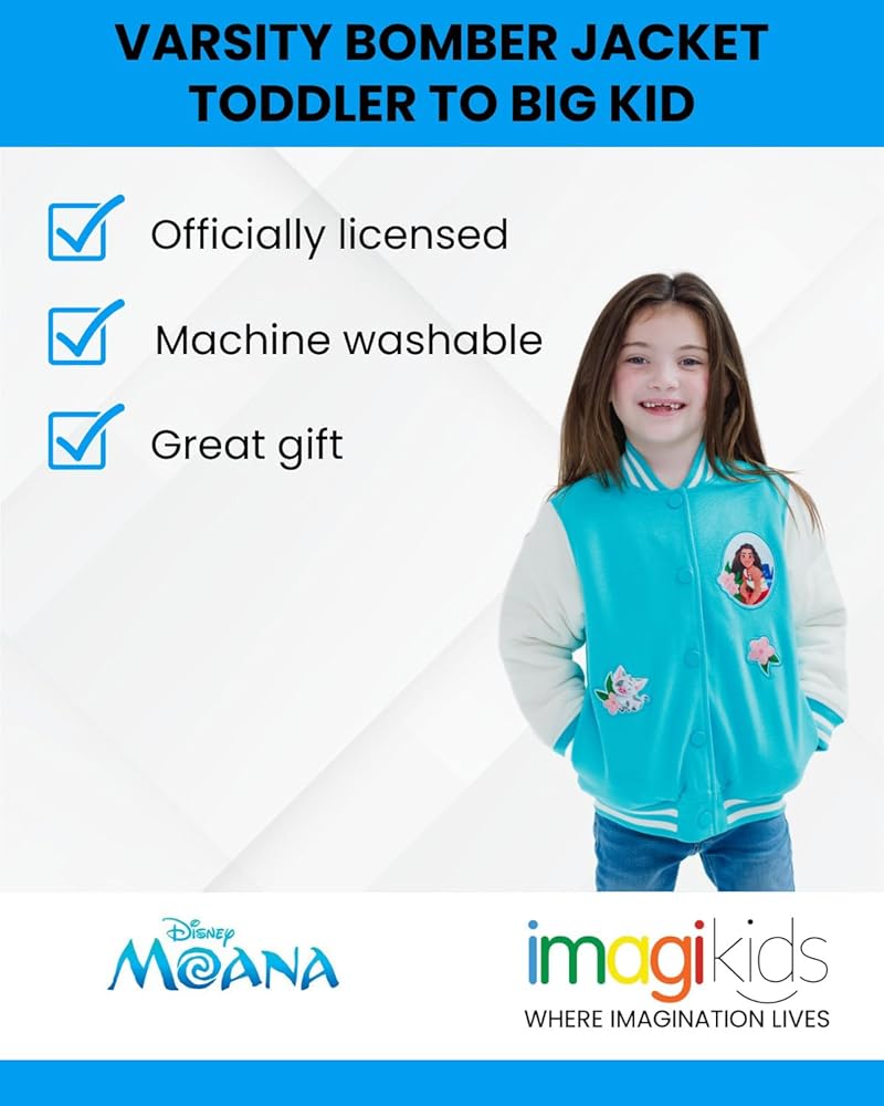 Amazon.com: Disney Moana Toddler Girls French Terry Varsity Bomber