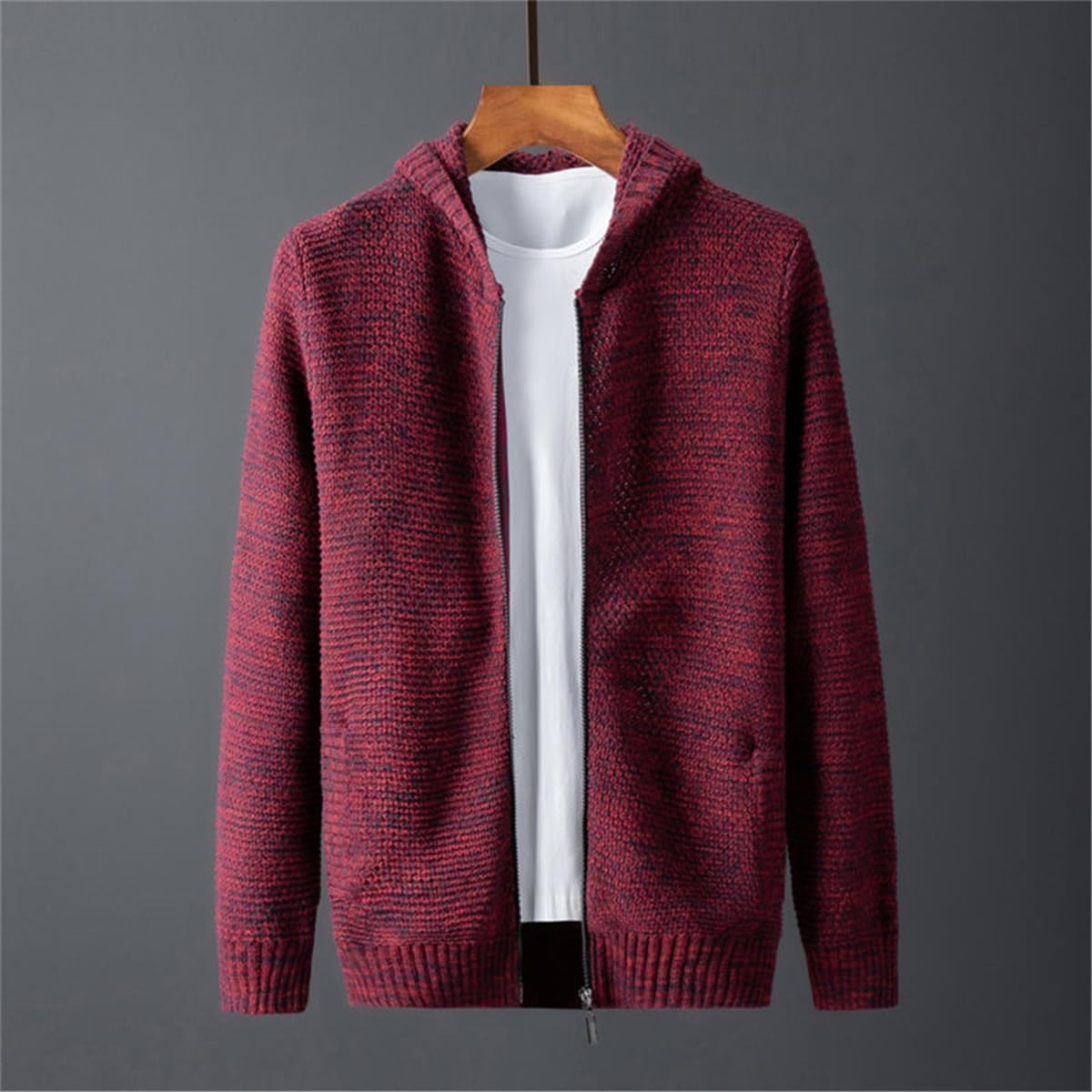 Haitpant Men's Hooded Cardigan Sweater Autumn Winter Casual Korean Style Long Sleeves Knitted Coat