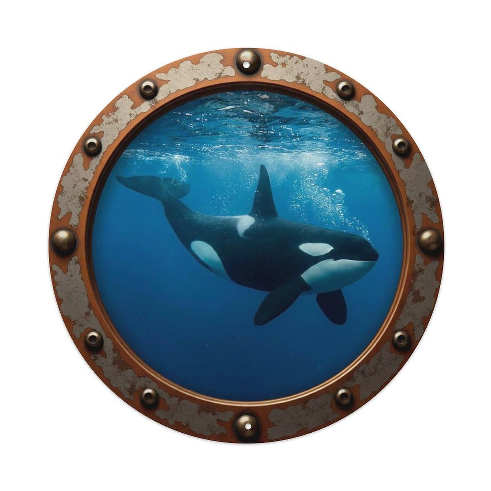 Gead 8X8inch Style Vintage Porthole Orca Whale Nautical Window View Metal Tin Sign