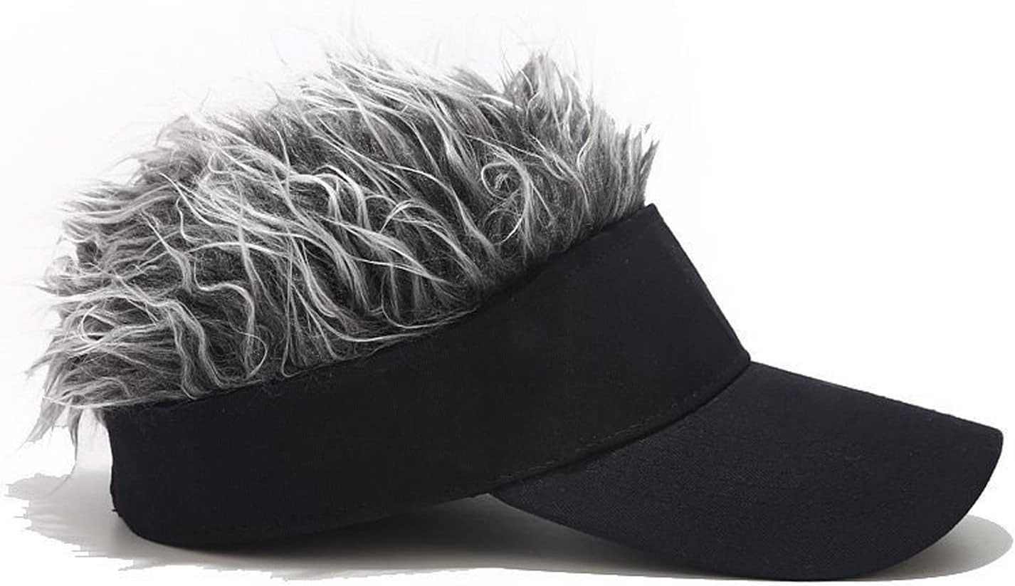 Men's Novelty Hair Hat Funny Sun Visor with Wig Spiked Hair Adjustable Sun Visor Baseball Golf Cap