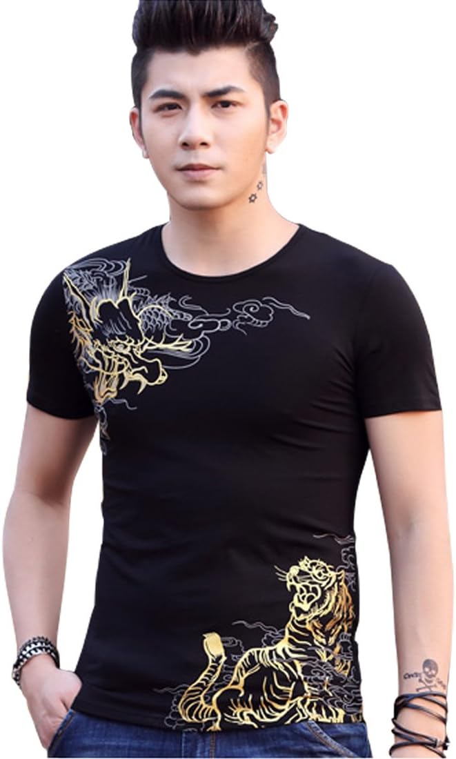 Fashion Men's Short sleeve T-Shirt Landscapes 3D Print (4XL, black)