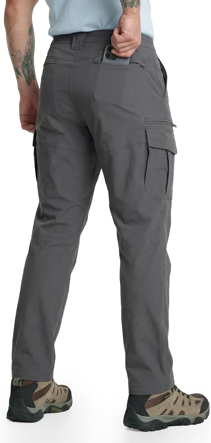 Mens Stretch Tactical Pants, Water-Resistant Hiking Pants Ripstop Lightweight Cargo Work Pants for Men 8 Pocket(No Belt)