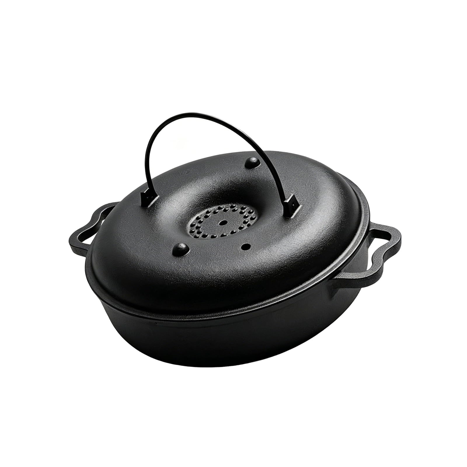 MALSSE Cast Iron Cookware Skillets Roaster Pan for Roasting Vegetables Meats Garlic Potatoes for Outdoor Indoor Cooking Use Cast Iron Roaster Pan