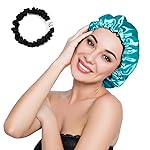 ELIHAIR Stain Bonnet Silky Sleep Cap Adjustable Satin Cap for Night Sleeping Hair Bonnet Reversible Double Layer Peacock Blue/Black