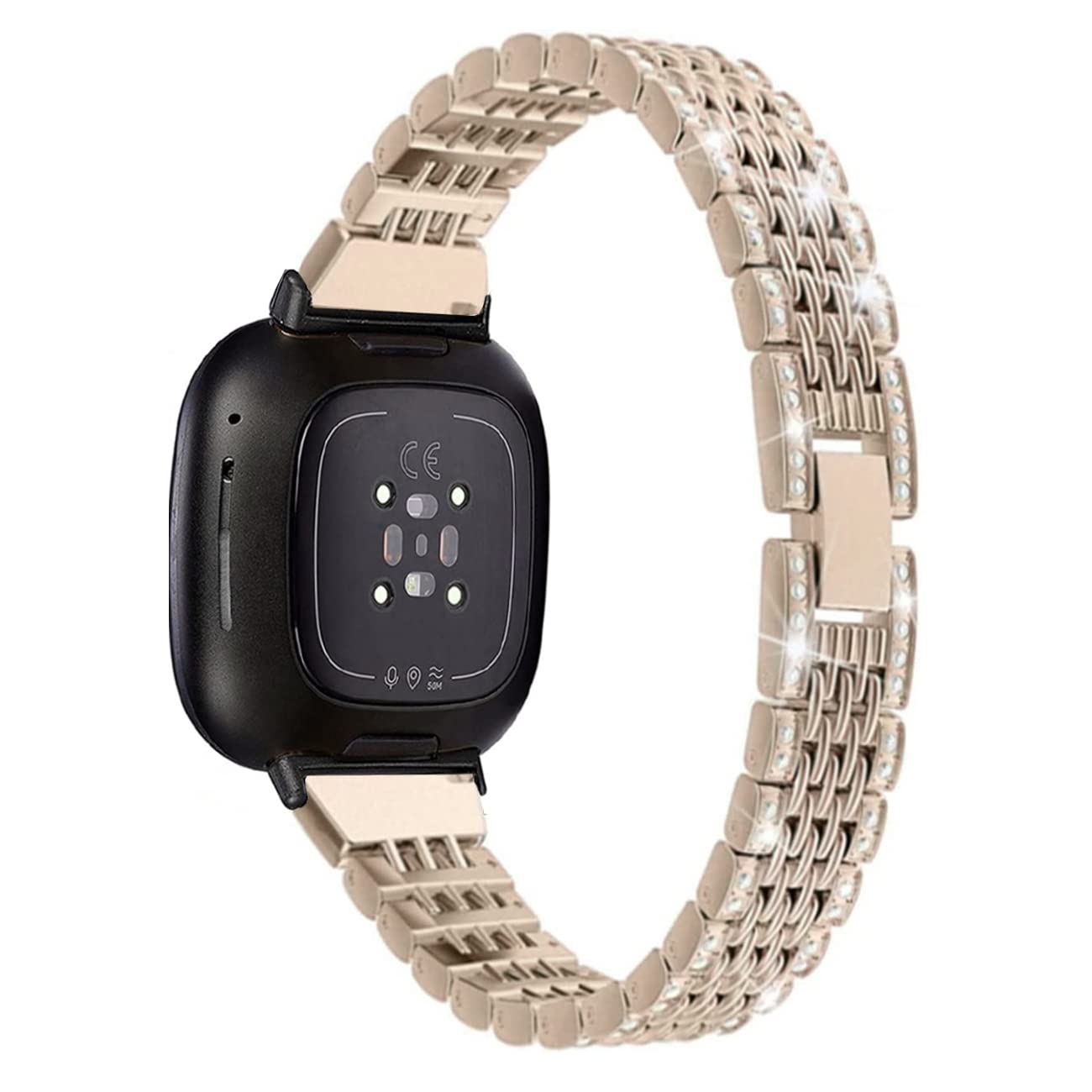 Mtozon Metal Bands Compatible with Fitbit Sense 2/Sense/Versa 4/Versa 3, Replacement Rhinestone Bling Wristband for Women, Champagne Gold