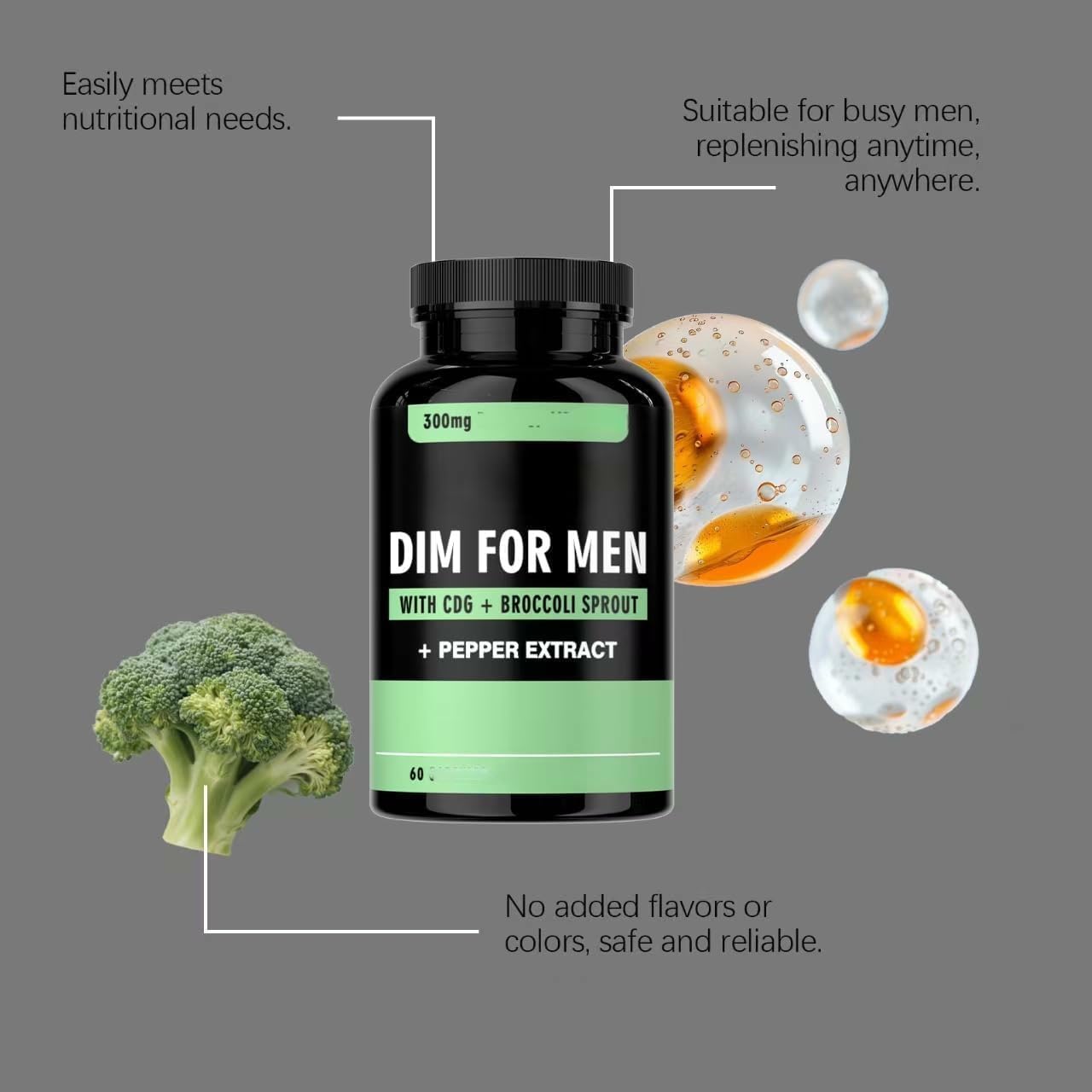 DIM per Uomini 300mg, Supporta l'Equilibrio Ormonale e la Vitalità, Stile di Vita Attivo,3pcs