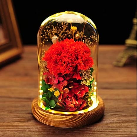 プリザーブドフラワー アジサイ カーネーション 可愛い 花 薔薇 グレー 2カラー Ledライト付き 木製ベース ガラスドーム ブリザードフラワー ロマンティック きれい おしゃれ 記念日 お祝い 結婚式 結婚記念日 退職祝い 誕生日 両親 妻 友達 母親 女性 義母 プレゼント