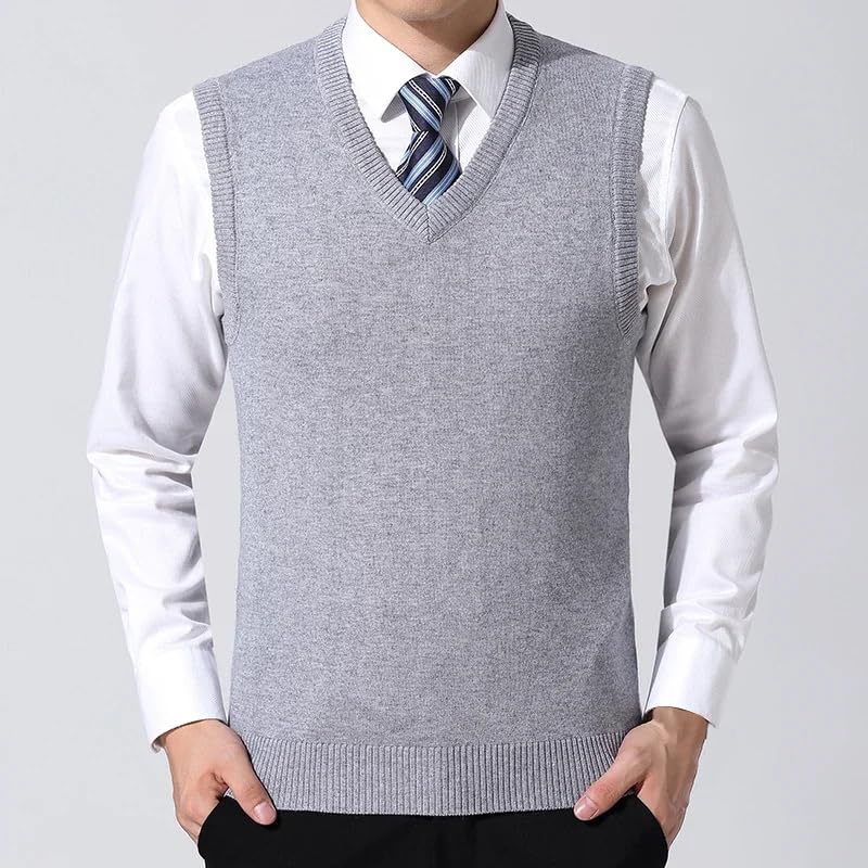 Men's Solid V-Neck Knitted Vest Casual Warm Sweater Versatile Waistcoat Top4