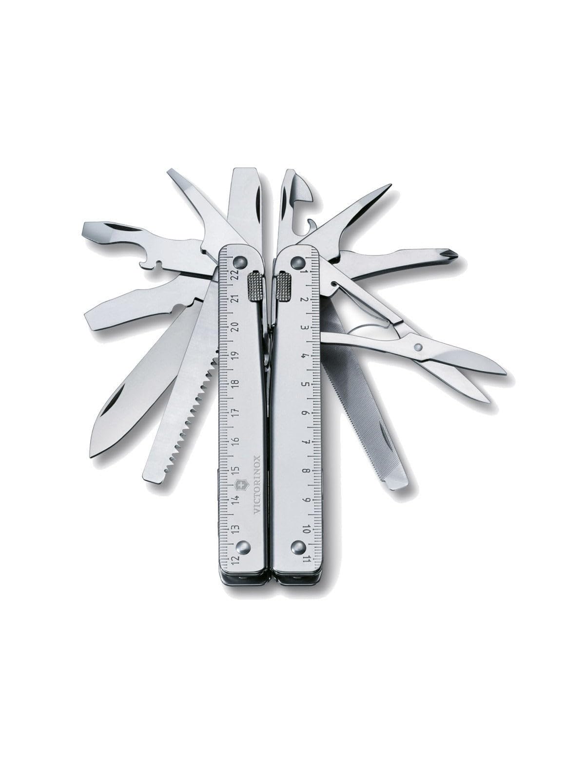 Victorinox Multifunktionswerkzeug Swiss Tool X (28 Funktionen, Kombi-Zange, Drahtbieger, Metallsäge) Leder-Etui, silber