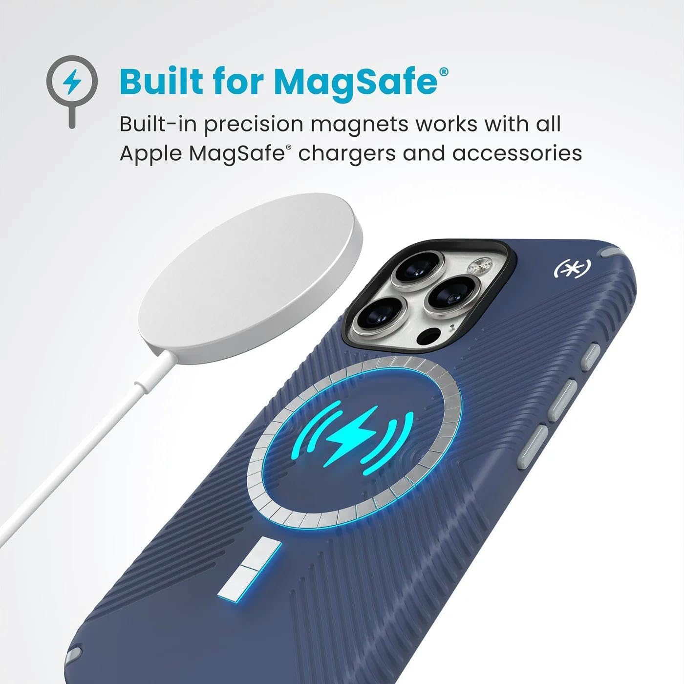Speck Presidio2 Grip MagSafe Case for Apple iPhone 16 Pro, Coastal Blue/Dust Grey
