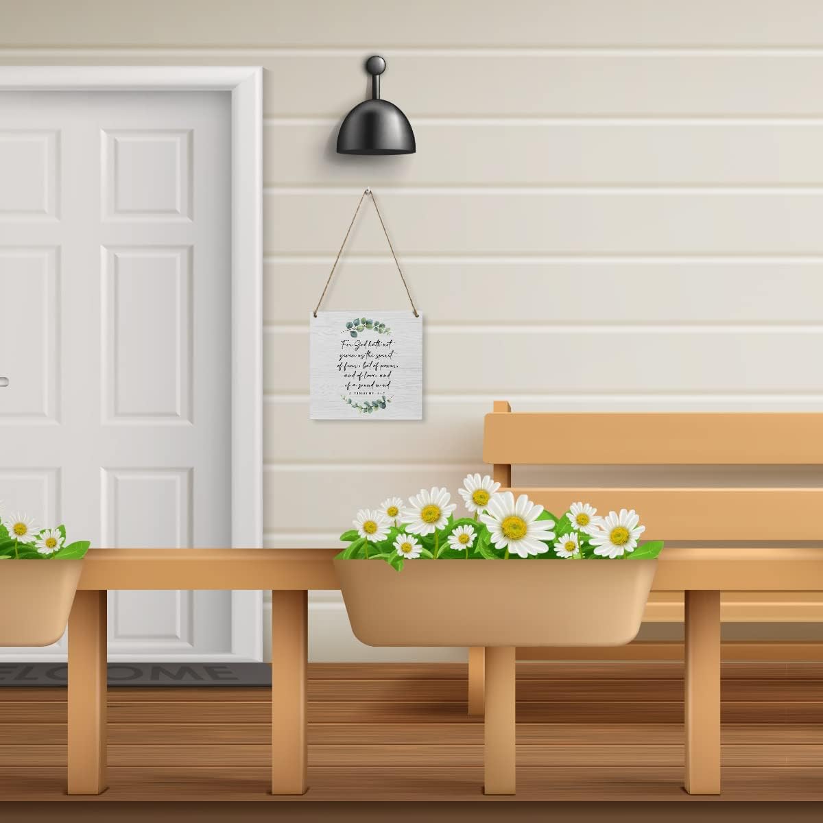 Rustic Christian Gifts for Women Religious Wood Sign Home Farmhouse Wall Hanging Decor Inspirational Eucalyptus Wooden Wall Art Décor Decorative Plaque for Kitchen Bathroom Bedroom 2 Timothy 1:7 : Home & Kitchen