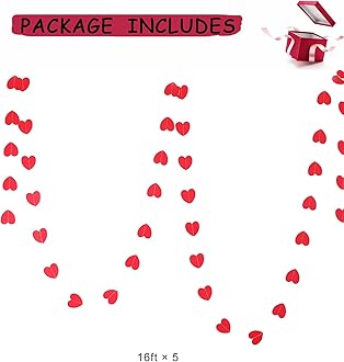 Anniversary Decorations, Happy Anniversary Banner, Hanging String Hearts, Red and Gold Balloons, Love Balloon, Red Silk Rose Petals for Wedding Bridal Shower Bachelorette Party Decorations