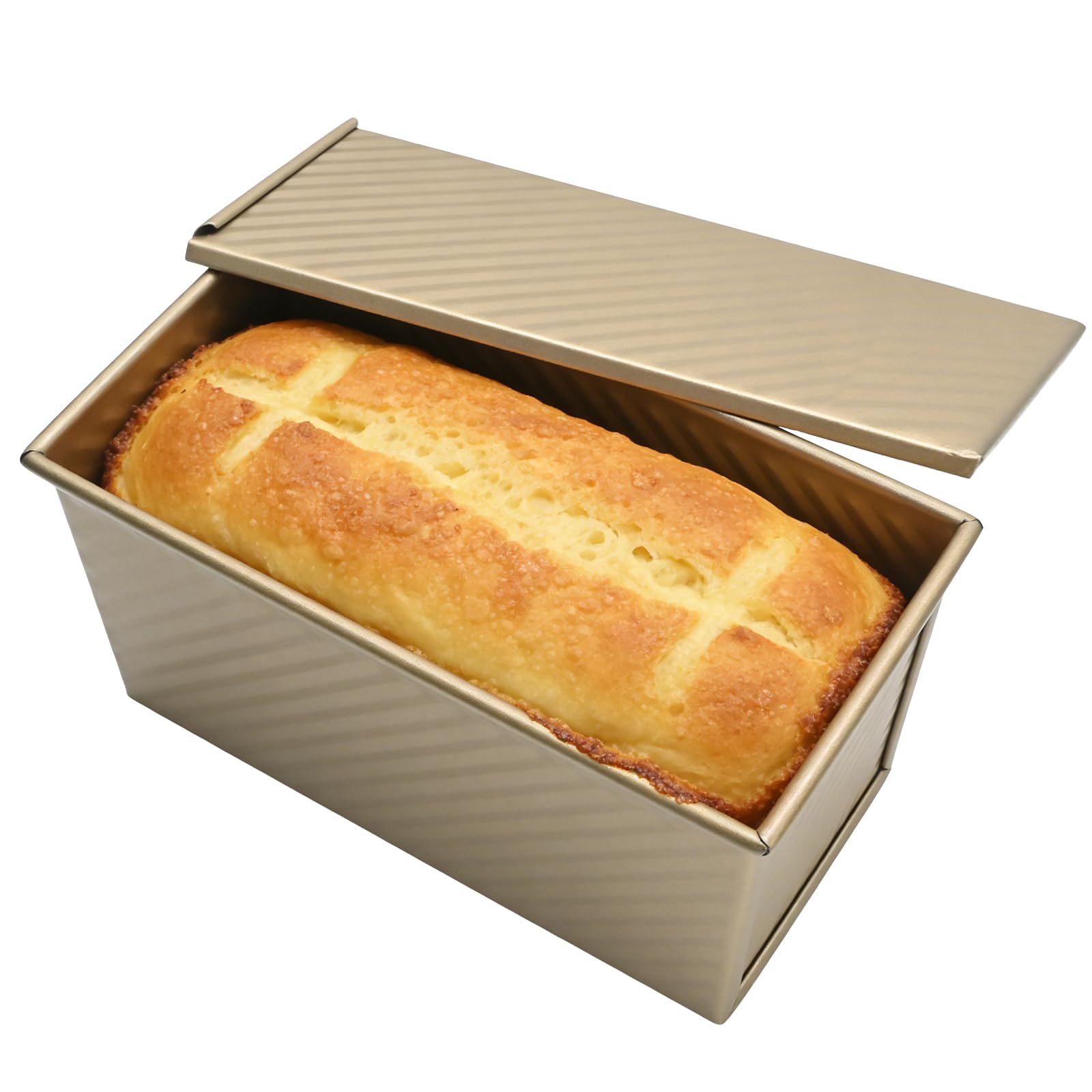 MospdyGear Non-Stick Wavy Lid Toaster Pan 1lb(450g), Loaf Tin, Pullman Loaf Tin, Bread Baking Pan 21.5 x 12 x 11.7 cm, Suitable for Home Baking and Professional Bakeries