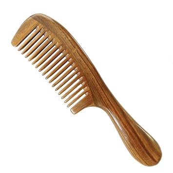 Natural Green Sandalwood Hair Comb - Anti-static Natural Sandalwood Hair Detox Wooden Comb Wide Teeth