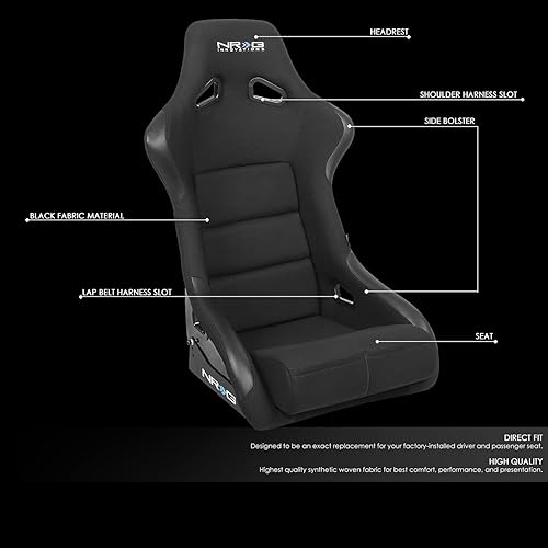 Vista 38 de NRG Innovations NRG-FRP-302BK Asiento de carreras con respaldo fijo de fibra de vidrio (grande), compatibilidad con arnés de 4 puntos, Alcántara