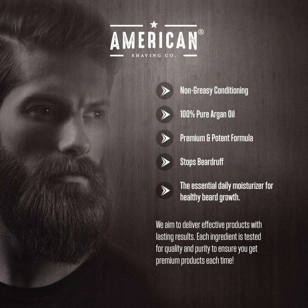 American Shaving Co. Grizz Organic Beard Oil for Men | 100% Pure Argan Oil & Conditioner | Non-Greasy Beard Softener for Thicker, Fuller Growth | Best Premium Grooming Product | USA Made