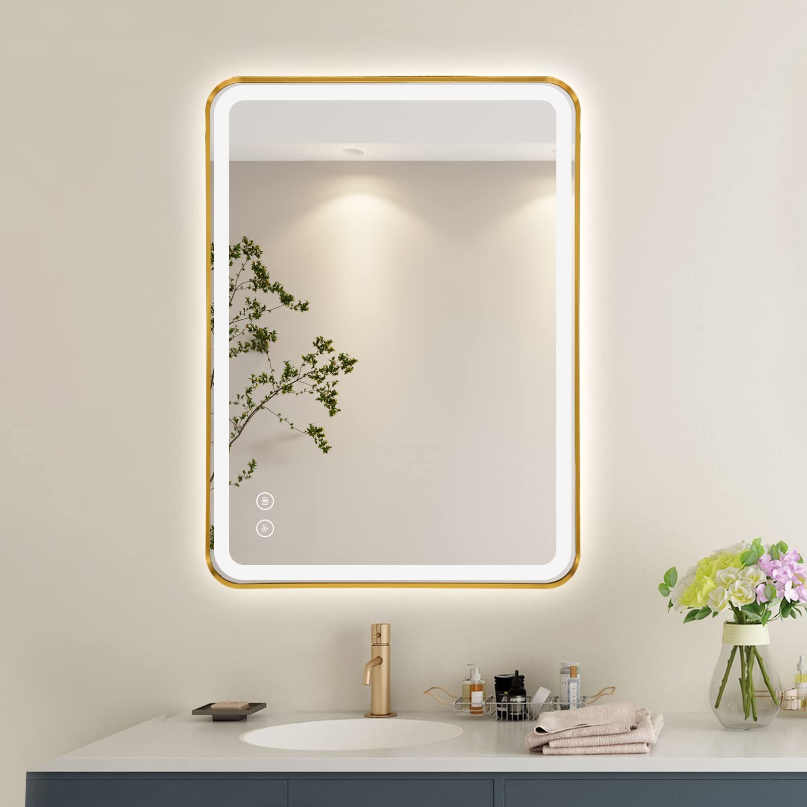30x22 Inch Black Framed Bathroom Mirror - Rounded Rectangle, Tempered Glass, Horizontal Or Vertical Mount
