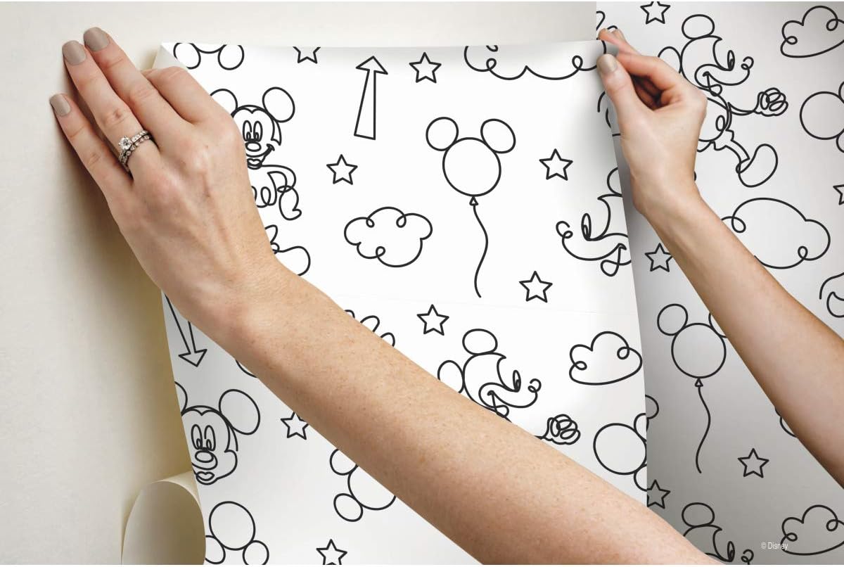 Disney Mickey Mouse Line Art Black Peel & Stick Wallpaper by RoomMates, RMK11775RL
