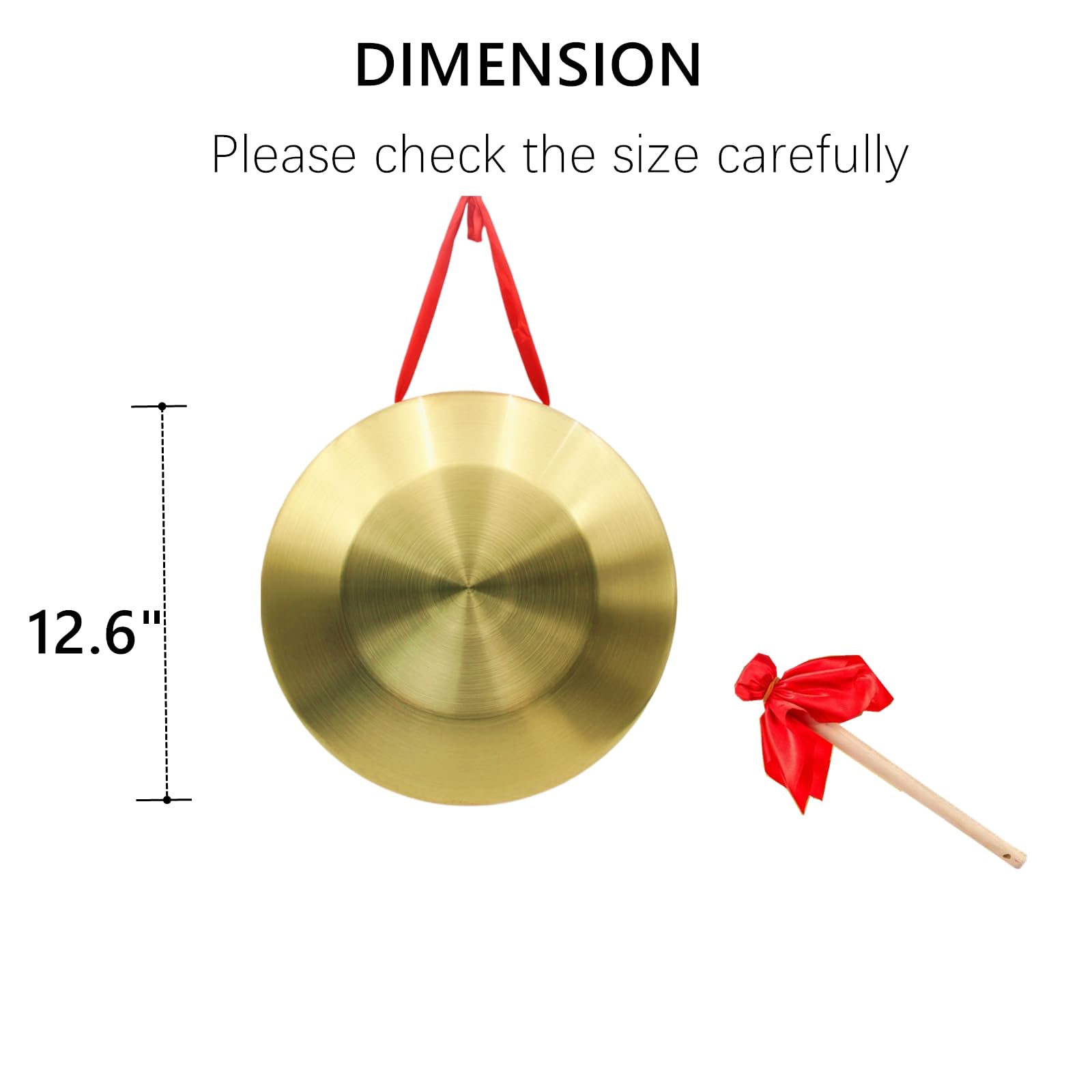 unitedessentialgoods 2 Pack Gong Instrument, 12.6 Inch Chinese Traditional Percussion Instrument Copper Gong for Celebration, Party, Festivals Office with Beater and Red Hanging Ribbon 2