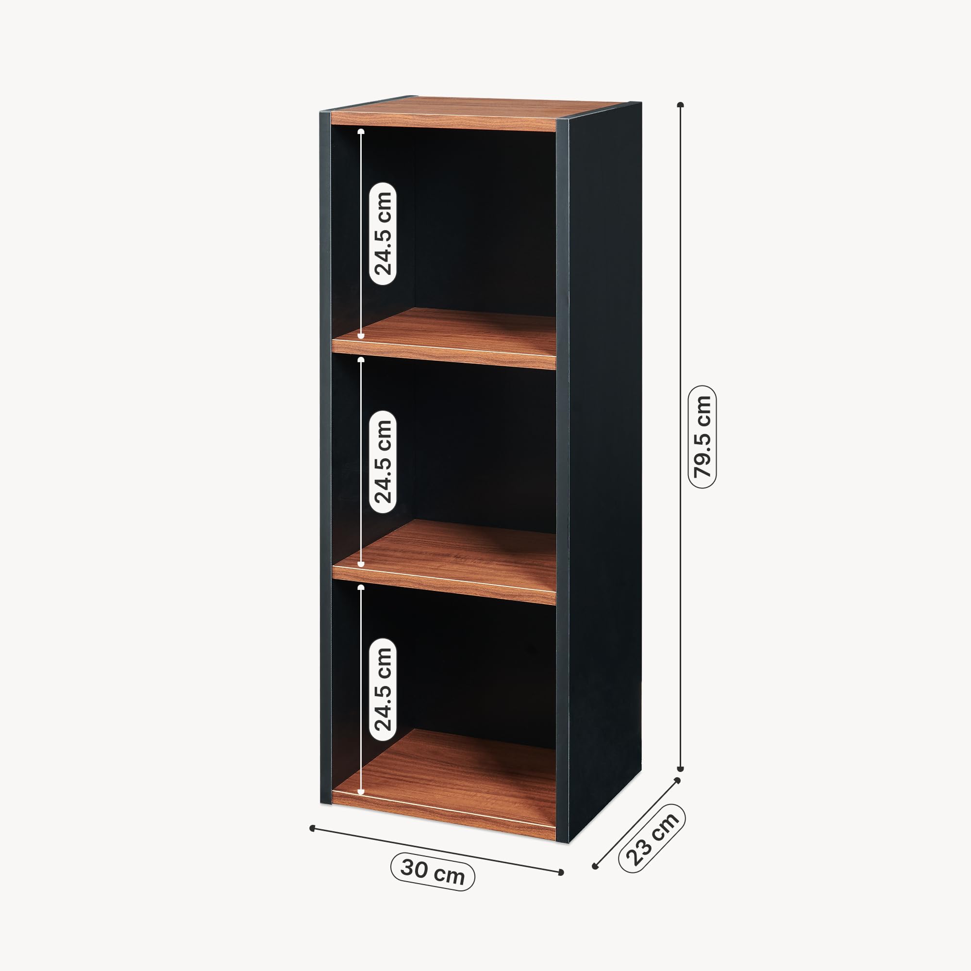 [en.casa] Scaffale da Terra con 3 Scomparti Aperti Libreria Mobile Contenitore Mensola Multiuso a Ripiani per Soggiorno Ufficio Ingresso 80 x 30 x 23 cm - Nero/Effetto Noce
