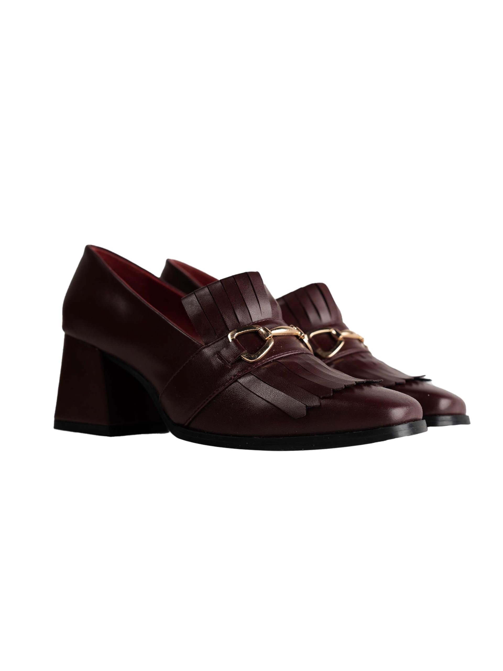 TheaterWomen Leather Loafers | Chunky Block Heel | Square Toe & Fringe Detail | Stylish & Comfortable | Formal & Casual Wear