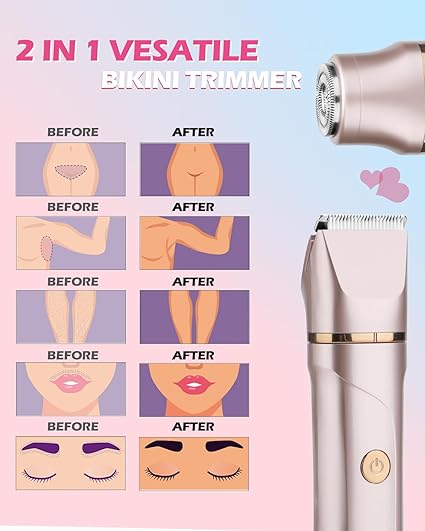 Bikini Trimmer Women,2 in 1 Electric Razor shaver Facial Hair Women-IPX7 Waterproof