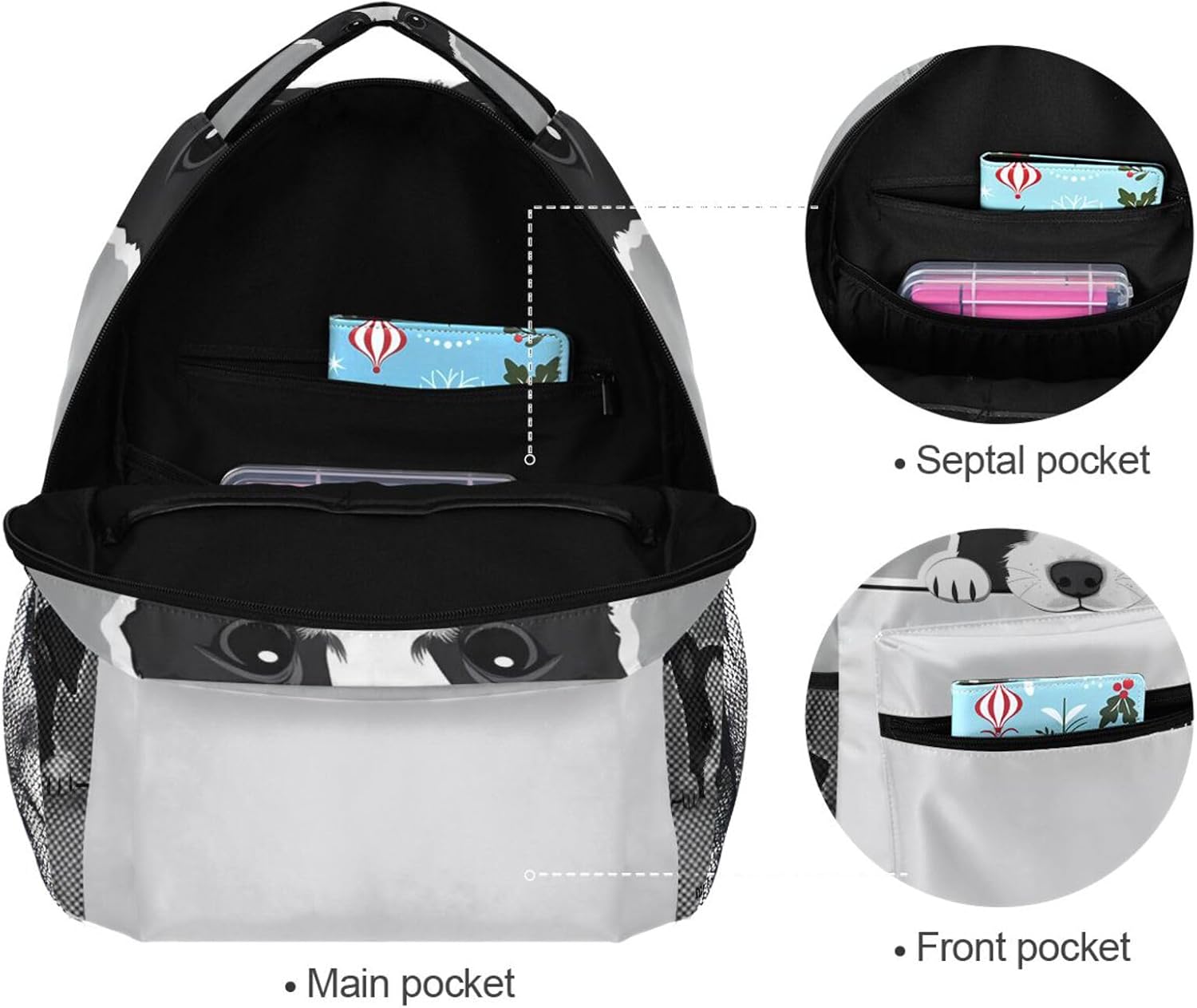 Pfrewn Border Collie Dog Backpacks for Girls Boys Cute Puppy Animals School Backpack Bookbags for Kids School Students 16"
