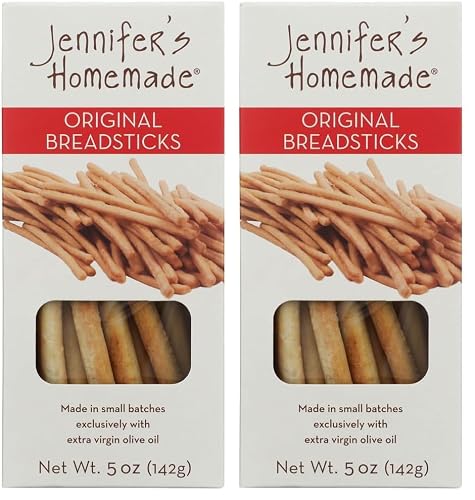 JENNIFERS HOMEMADE Original Breadsticks, VEGAN All Natural, Made with extra virgin olive oil, Crunchy and delicious snack, 5 OZs (Pack of 2)