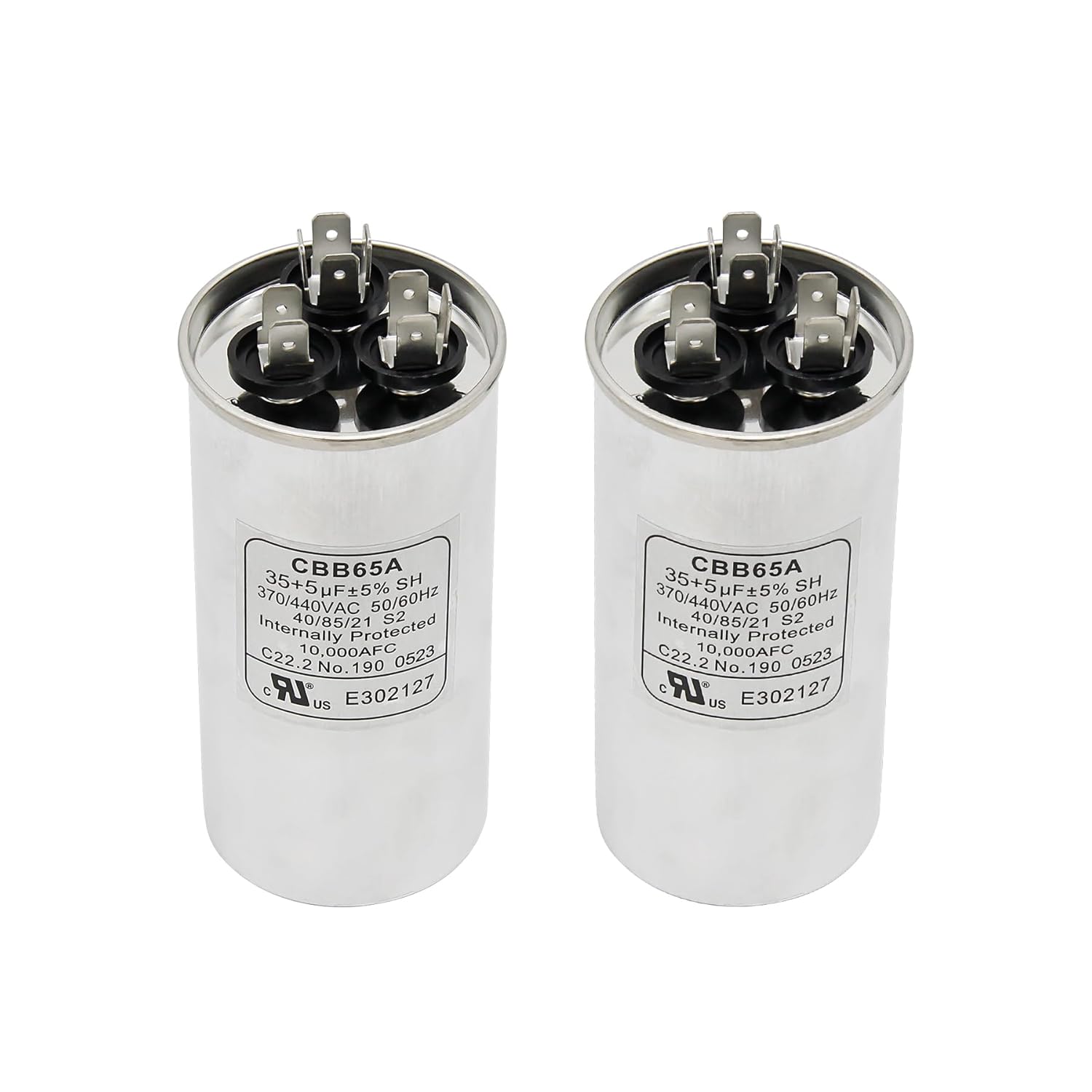 2 Pack 35+5 MFD 35/5 uF 370 or 440 Volt CBB65B Dual Run Circular Start Capacitor for AC Motor Run, Condenser Straight Cool, Heat Pump, Air Conditioner, HVAC Capacitor