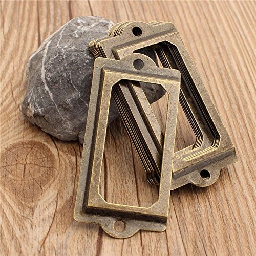 Whitelotous 12Pcs Antique Brass Metal Label Pull Frame Handle File Name Card Holder #TOP2