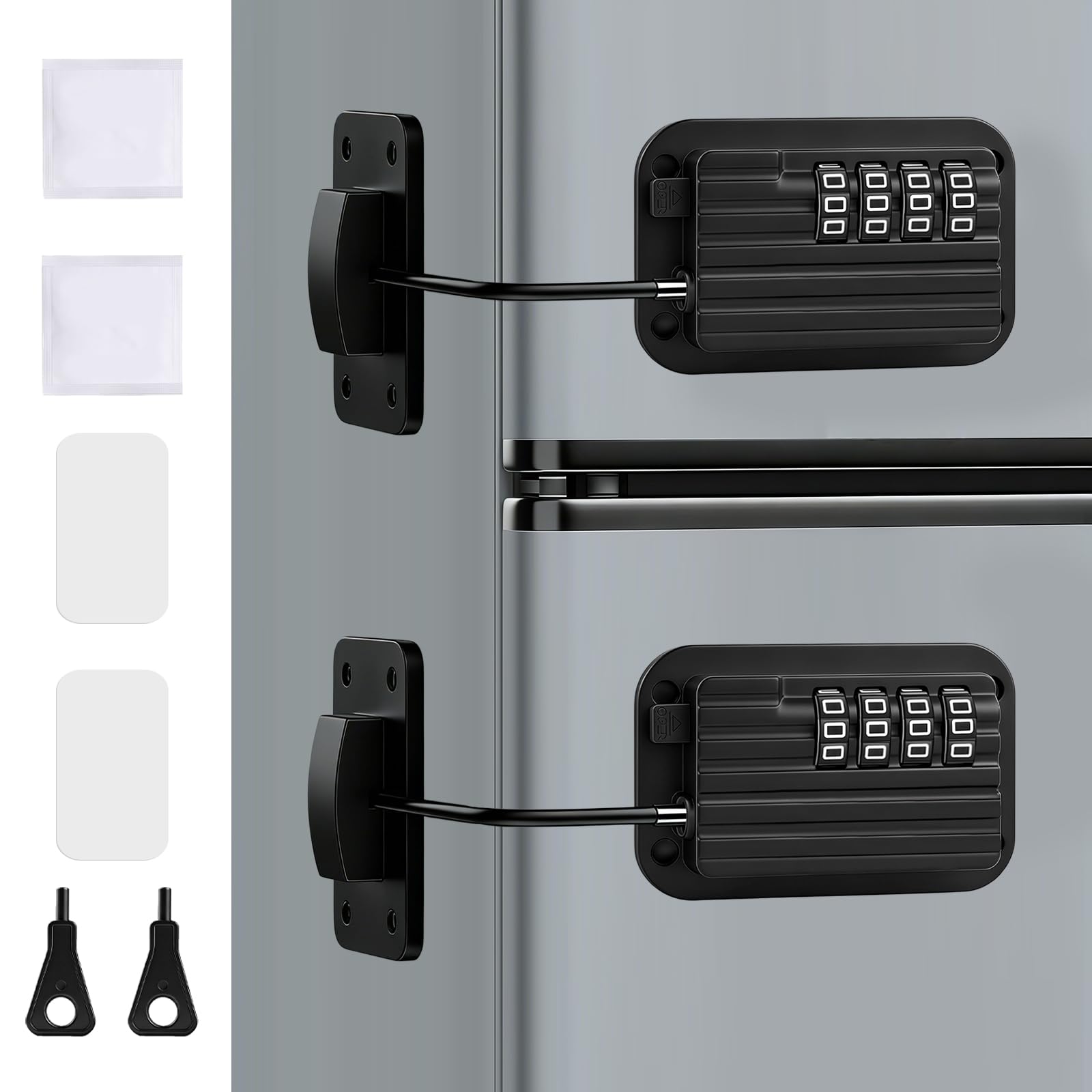 Flintronic Refrigerator Locks with Password, 2 Pcs Home Fridge Lock No Drilling, Child Proof Fridge Door Locks for Cabinets, Kitchen Refrigerator, Freezer Doors, Closets, Drawers, Windows