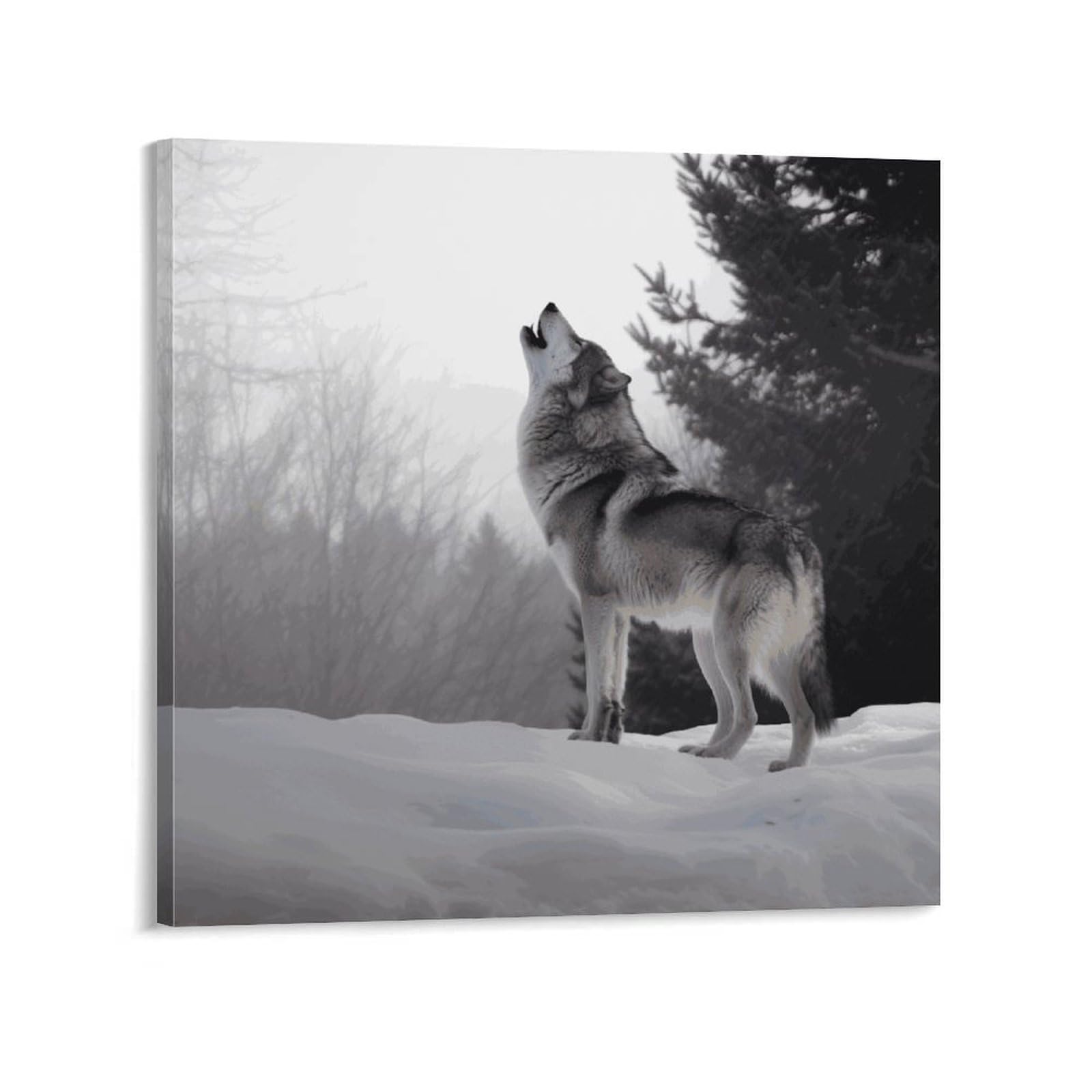 KLOPH Howling Wolf Canvas Wall Art for Living Room 10x10inch Modern Artwork Painting for Bathroom Hanging Canvas Prints Aesthetic Wallart for Bedroom Kitchen Office Wall Decor