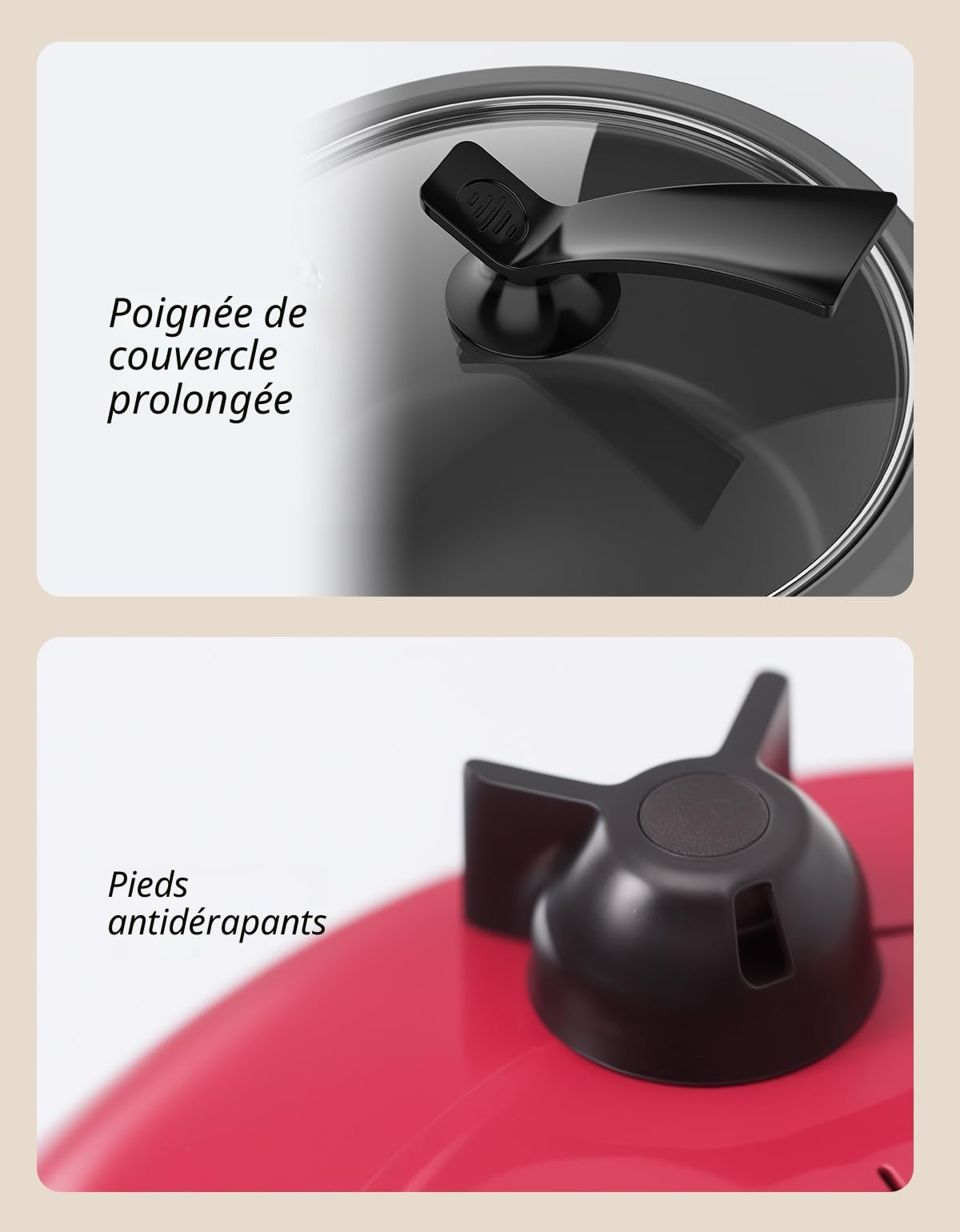 ERC-5P07RD 1L | 400W Cuiseurs à riz & insert vapeur Warm & Cook 1-5 personnes marmite à revêtement antiadhésif, cuillère à riz et tasse à mesurer
