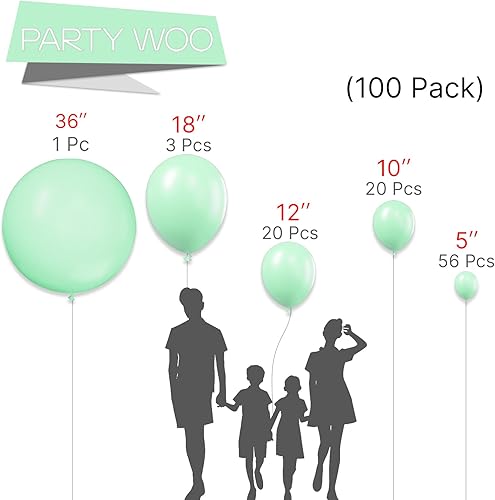Miniatura 2 de PartyWoo Globos de color verde menta, 100 globos de color menta de diferentes tamaños, paquete de globos de 36 pulgadas, 18 pulgadas, 12 pulgadas,