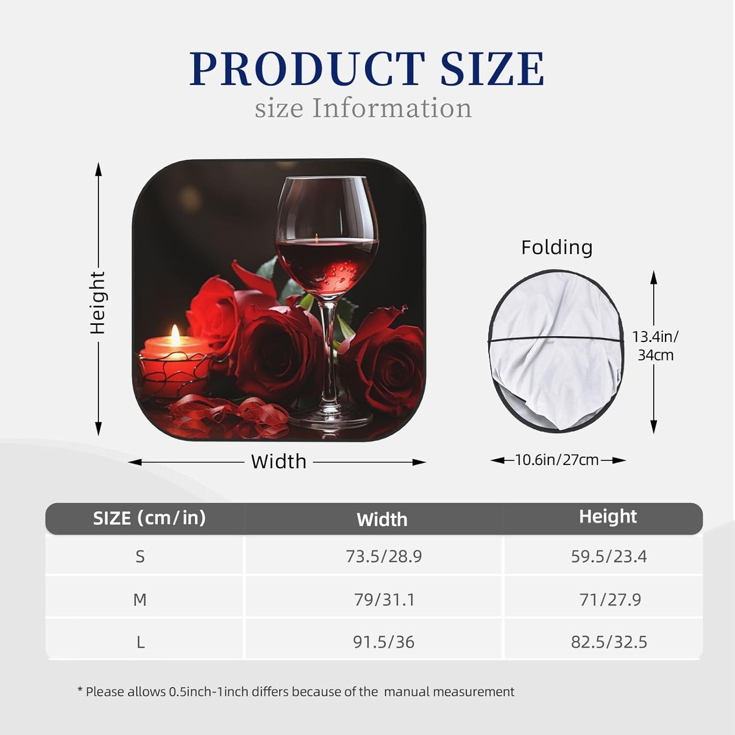 2 Piece Car Windshield Sun Shade Red Rose Wine Glass and Candle Foldable Auto Front Window Sun Shield Heat and UV Rays Sunshade for Car Front Window Keep Cool and Protect Interior Accessories image 2