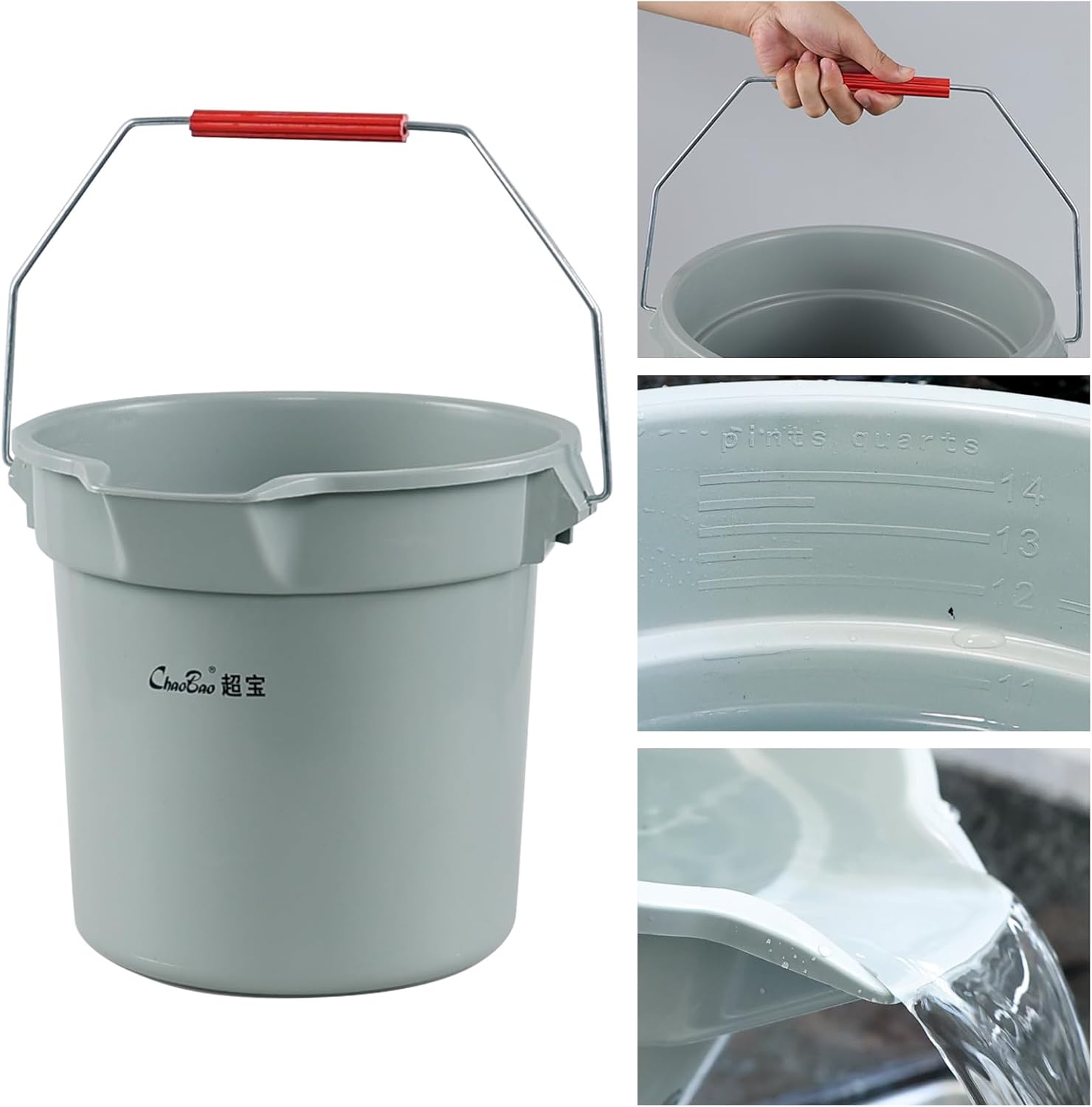 4 Packs Plastic Cleaning Bucket with Spout and Grip Handle, 14 Quart Round Utility Water Pail for Car Washing, Camping, Cleaning, Mopping, Paint
