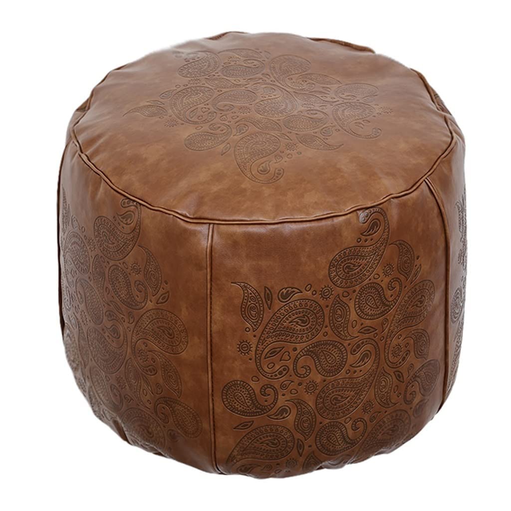 Pouf en cuir synthétique imprimé marron, ottoman de salon haut de gamme