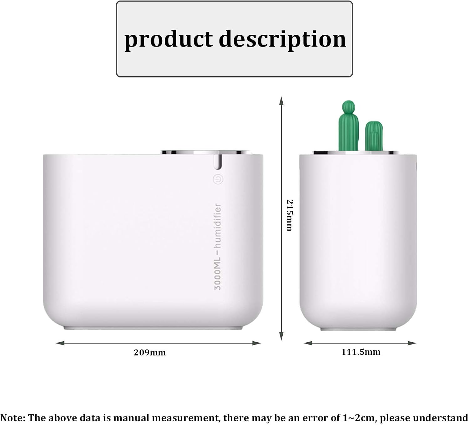 Bedroom Cool Mist Humidifier Ultrasonic Air Humidifier 3000ML Ultra-Quiet Incense Diffuser with Seven-Color Night Light