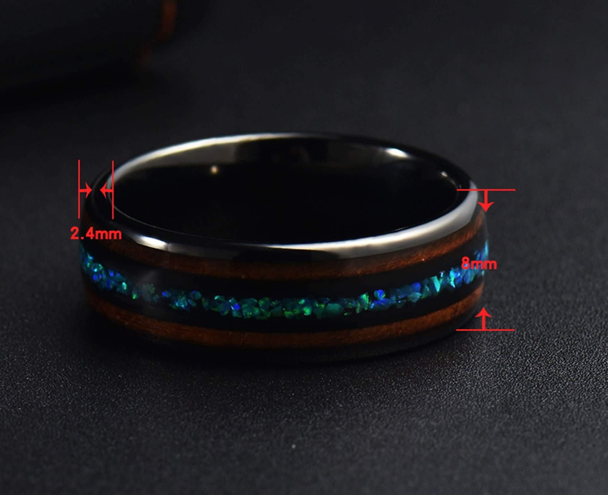 Anello Uomo Tungsteno Fede Nuziale Anello di Fidanzamento Intarsio di Legno e Abalone Anello Uomo Incisione Personalizzata 8MM Anelli Fidanzamento Nero Misura 12-31