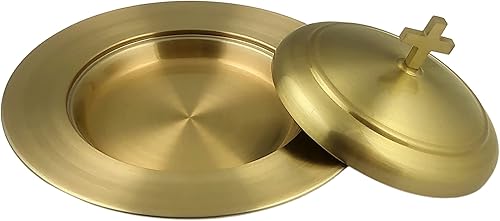 Miniatura 5 de Communion Ware - 2 bandejas para servir vino santo con tapa y 2 platos apilables para pan con tapa + 80 tazas, acero inoxidable (latóndorado)