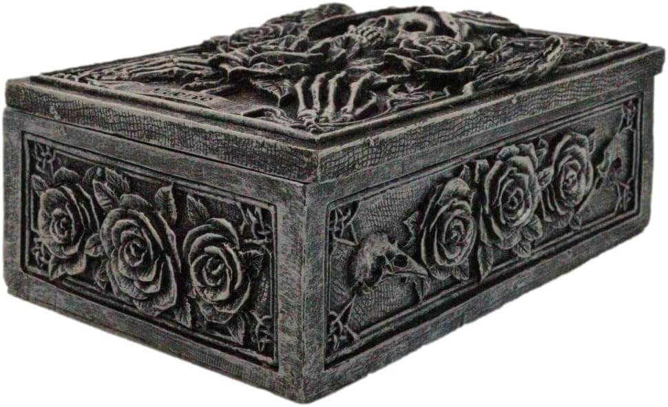 Ebros Gift Dark Mythology Santa Muerte Day Of The Dead Wicca Divination Pentagram Roses Ornate Tarot Cards Decorative Box Storage Stash Trinket Jewelry Boxes