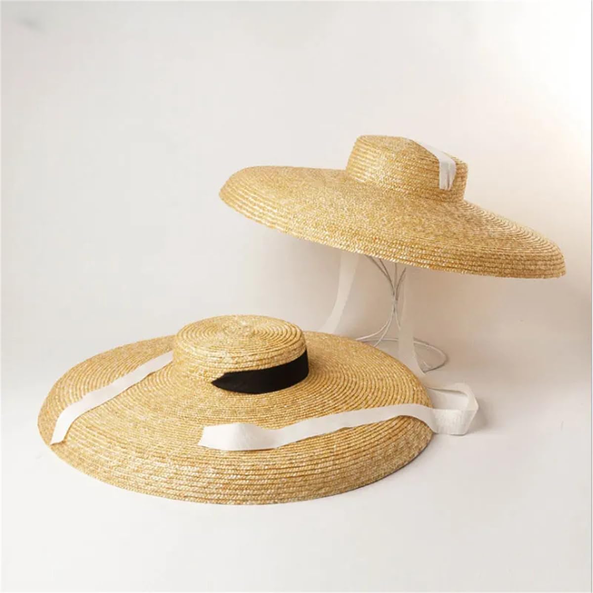 Sombrero para El Sol con Parte ior Plana De ala Ancha, Sombrero De Verano Grande para Mujer con ala Suave, Sombrero De Paja con Protección Solar, Sombrero De Playa para Viajes, 18 Cm