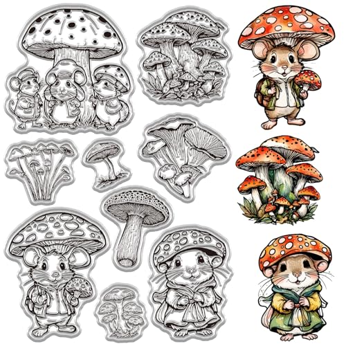 CRASPIRE Mushroom Clear Rubber Stamps Mouse Vintage Reusable Plant Spring Transparent Silicone Seals Pine Cones for Journaling Card Making Decor DIY Scrapbooking Photo Album Holiday Decorative Sheets