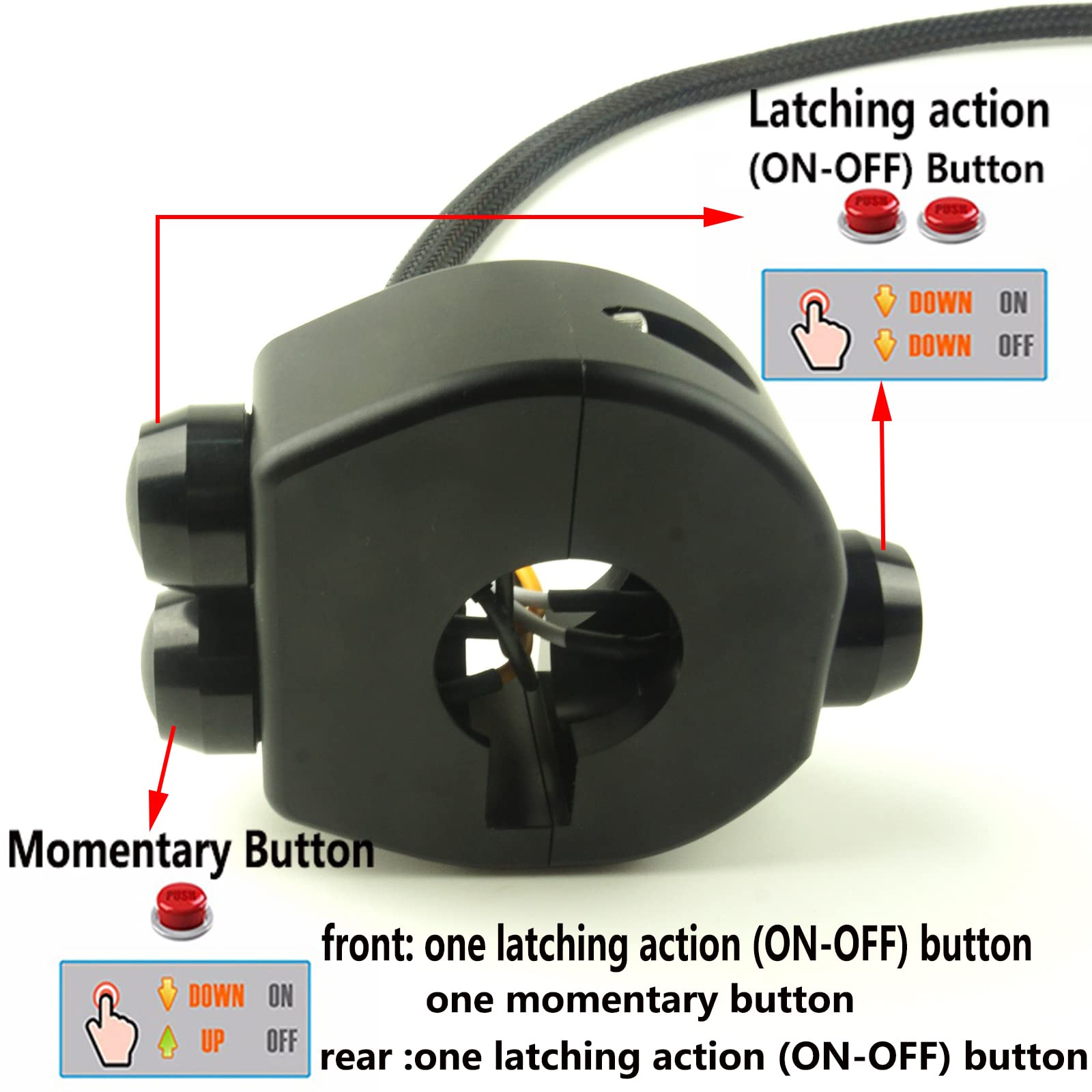 Interrupteur Moto 2.2 Cm Alliage Alu - Pour Klaxon Et Cligno Dépassement, Compatible Moto, VTT, Vélo électrique